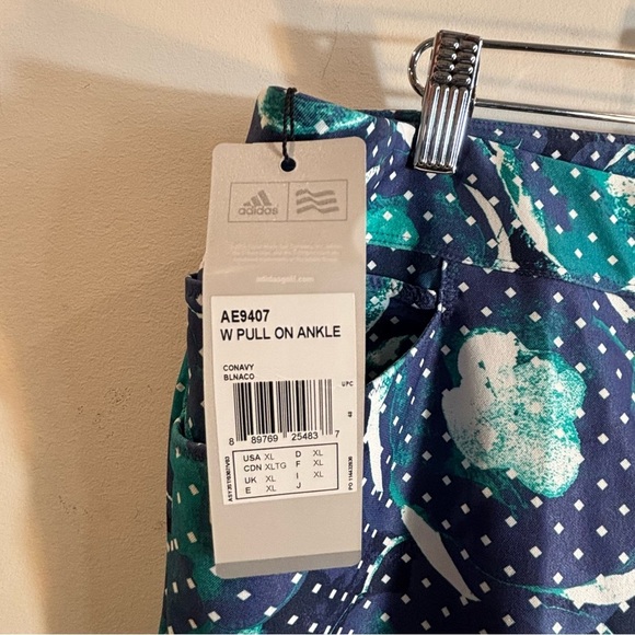 ADIDAS Golf Sz XL Floral Polka Dot Pull on Capri Pants in Blue and Green NEW - Picture 2 of 13